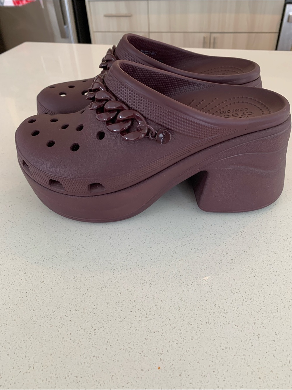 CROCS Platform Clog Mule with Chain Accent - Plum